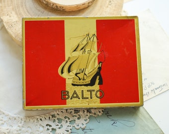 Vintage red tobacco tin box Cigarette metal case photo props