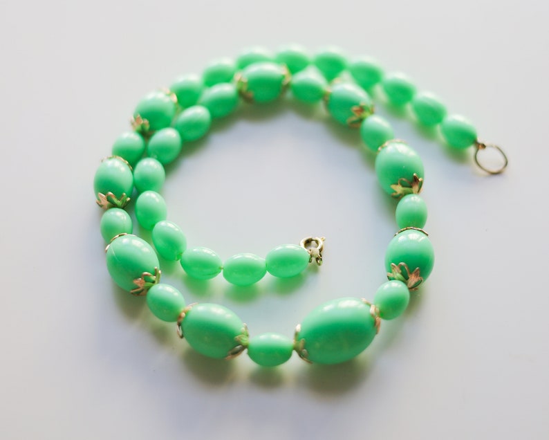 Vintage mint necklace Blue green lucite chunky choker for women Beaded necklace 17 Inches image 7