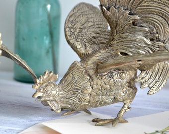 Vintage pair of brass roosters Large fighting cocks Metal figurines Vintage brass garden accessories