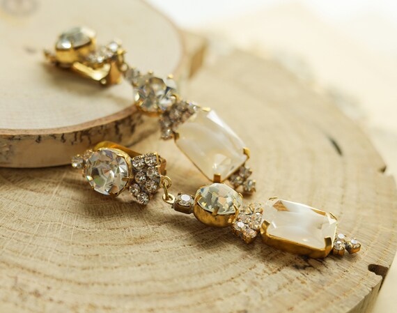 Vintage sparkly earrings Czech art deco Bridal cl… - image 8