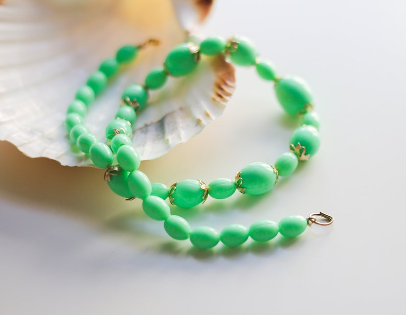 Vintage mint necklace Blue green lucite chunky choker for women Beaded necklace 17 Inches image 6