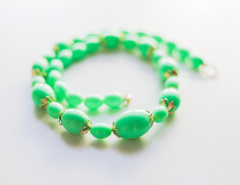 Vintage mint necklace Blue green lucite chunky choker for women Beaded necklace 17 Inches image 1