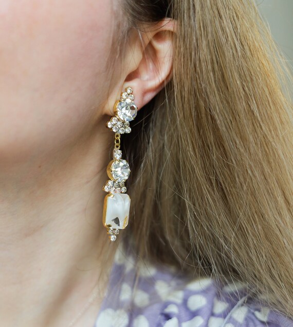 Vintage sparkly earrings Czech art deco Bridal cl… - image 2