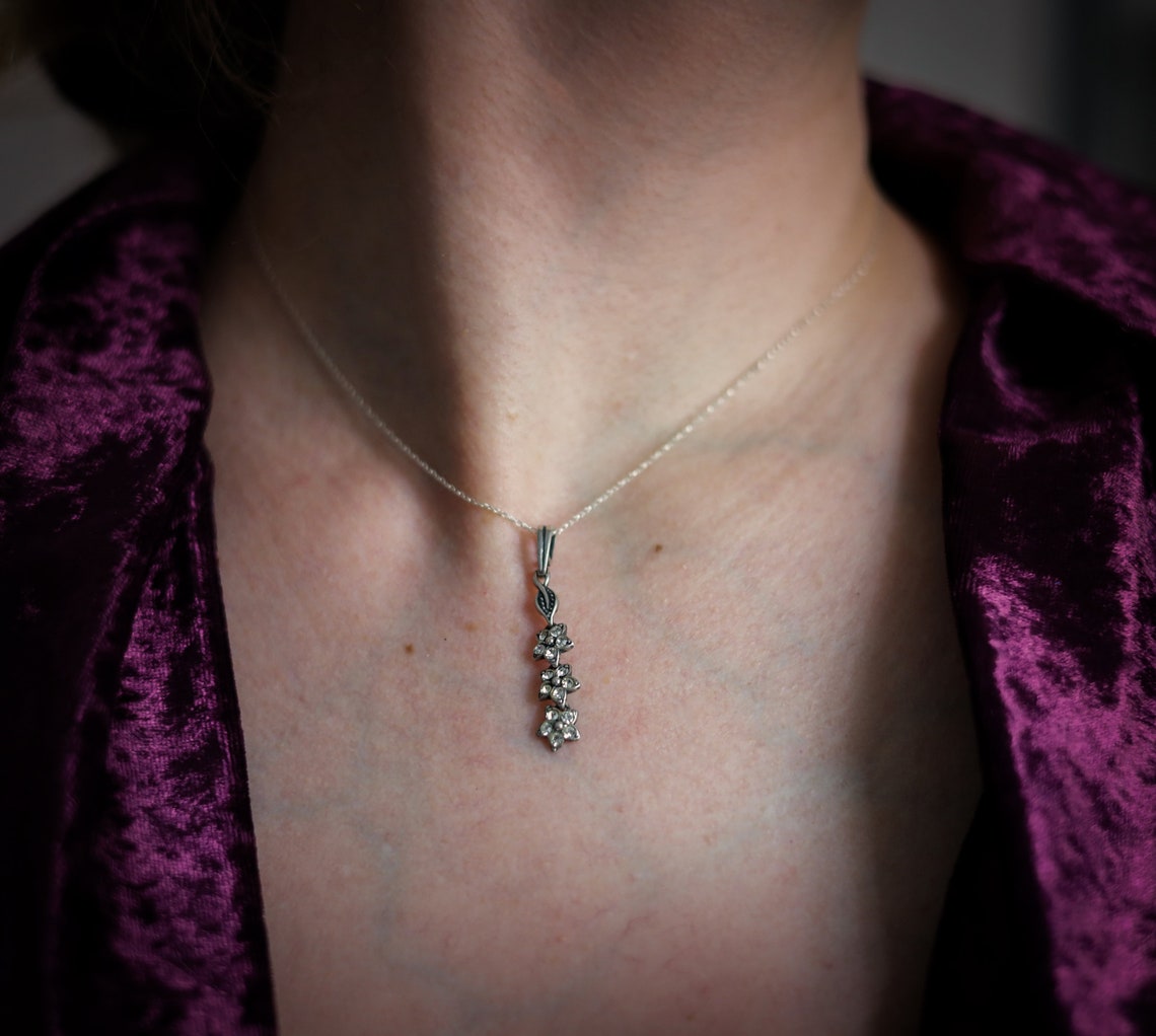 Vintage langer dünner Blumen Anhänger 925 Sterling Silber | Etsy