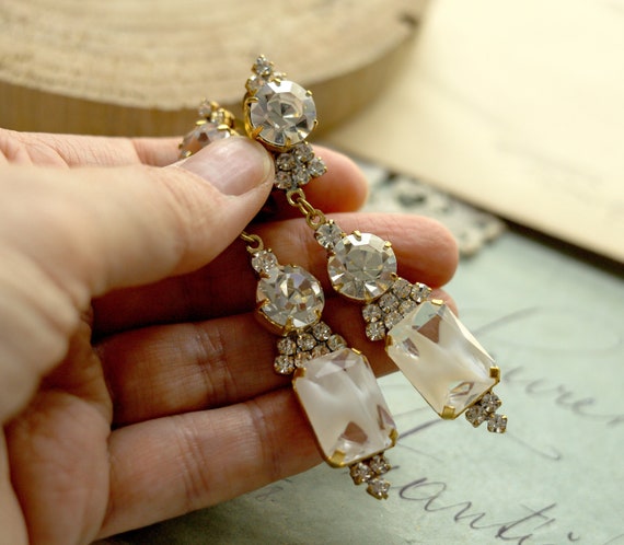 Vintage sparkly earrings Czech art deco Bridal cl… - image 3