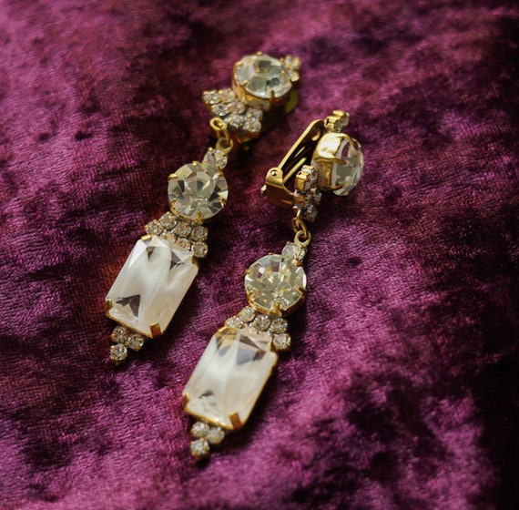 Vintage sparkly earrings Czech art deco Bridal cl… - image 1