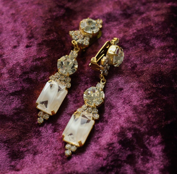 Boucles D'oreilles Pendantes Vintage – Plaque Or, Clips Art Déco, Créateur, Occasion