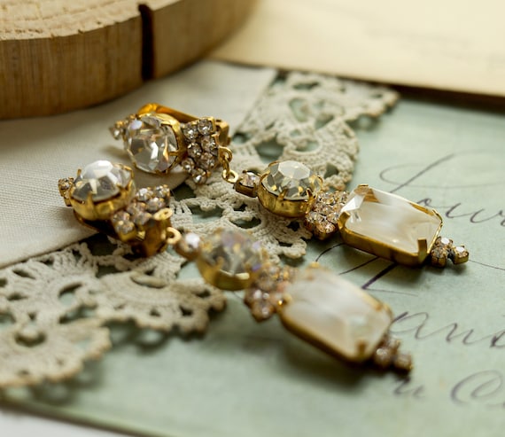Vintage sparkly earrings Czech art deco Bridal cl… - image 6