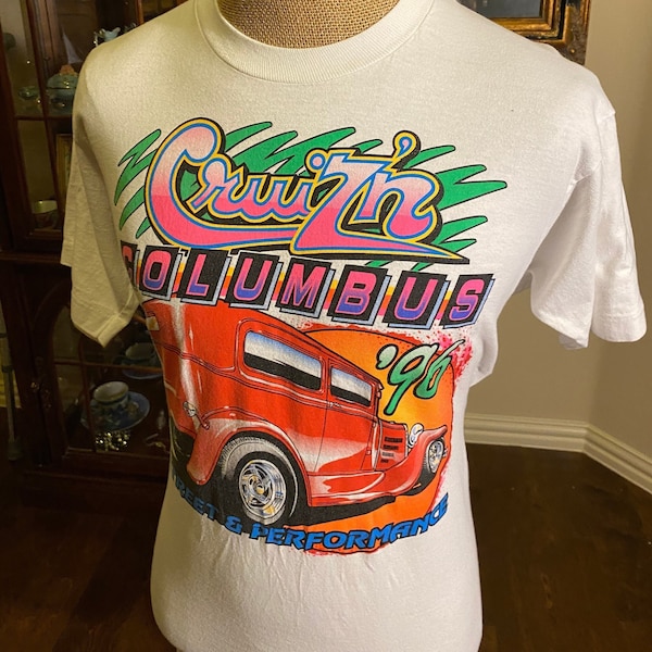 Vintage 1996 Cruisin Columbus Ohio Columbus  street rod hot rod classic car collector vibrant graphic single stitch tee t shirt