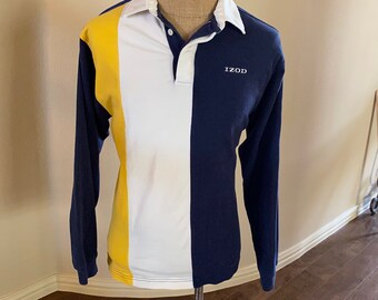 Vtg 80s 90s Izod Rugby stripe color block henley pullover jersey shirt 40 medium