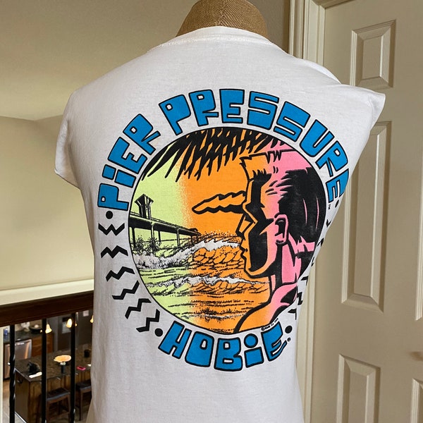 Vintage 1988 PIER PRESSURE HOBIE Cat Ocean Surfs Up Vintage Sleeveless Tee Shirt