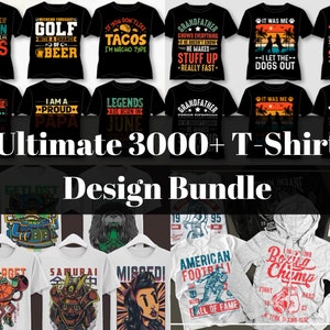 Best T-Shirt Design Collection - 3000+ Editable Designs Mega Bundle with Resell Rights Perfect for Printify, Creators, and Entrepreneurs