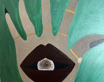 Trippy Hand Mouth Eye Akryl 18”x18” Płótno