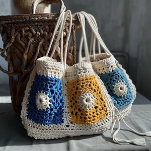 Sac carré grand-mère au crochet, sac fourre-tout fait main, sac à main coloré, sac à bandoulière style bohème, sac unisexe, rentrée des classes, sac fourre-tout au crochet
