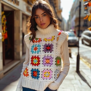 Granny Square Vest, Handmade Vest, Multicolor Crochet Vest, Women's Boho Vest, Patchwork Vest, Gift For Her
