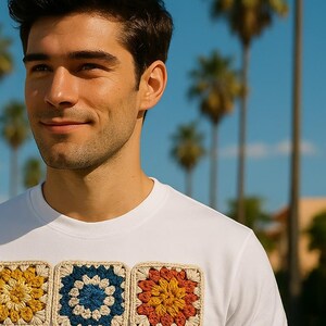 Patchwork T-shirt, T-Shirt With Patches, Granny Square T-shirt, Unisex Colorful T-shirt
