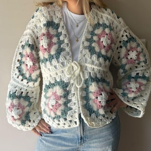 Handmade Patchwork Granny Square Cardigan - Cozy Crocheted Jacket