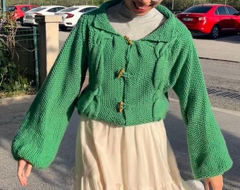 Green Shrug Cardigan, Crochet Natural Cardigan, Knitted Cardigan, Green Crochet Cardigan, Spring Clothing, Oversized Cardigan