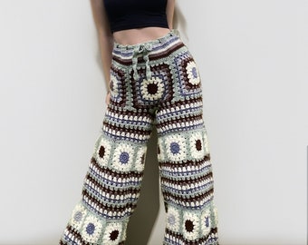 Crochet Pants, Granny Square Trousers, Unisex Knitted Pants, Gift For Him, Gift For Her, Patchwork Trousers, Valentines Day Gift