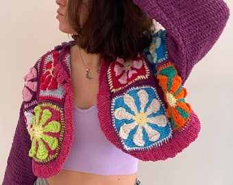 Crochet Cardigan | Granny Square Cardigan | Crochet Floral Cardigan | Patchwork Jacket | Gift For Women | Cozy Cardigan | Modern Cardigan