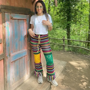 Striped Crochet Pants | Granny Square Pants | Crochet Trousers | Crochet Granny Square Pants | Granny Square Trousers | Boho Pants