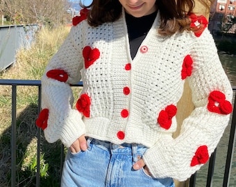 【GRAVER】Polar Bear Red Heart Embroidery Knit Cardigan GRAVER(グレーバー) - Polar Bear Red Heart Embroidery Knit