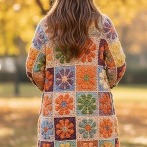 Blommönster handgjord lång kofta: XS-4XL lång lapptäckskappa