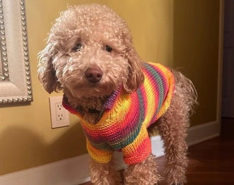 Colorful Dog Cardigan, Dog Clothing, Pet Clothes, Handmade Pet Clothing, Pet Accessories, Pet Afghan Style Cardigan