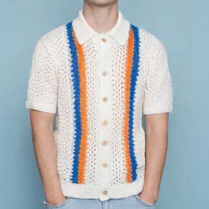 Handmade Summer Shirt For Men, Crochet Shirt, Unisex Shirt, Crochet Overshirt, Vintage Crochet Shirt, Crochet Beach Shirt, Bode Shirt
