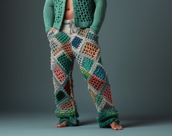 Crochet Pants, Granny Square Trousers, Unisex Knitted Pants, Gift For Him, Gift For Her, Patchwork Trousers