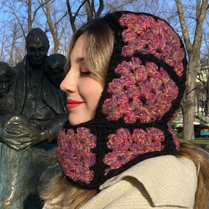 Handmade Crochet Hood Scarf, Women's Boho Hooded Balaclava, Colorful Winter Balaclava, Perfect Gift