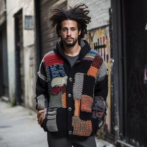 Mens patchwork hotsell cardigan