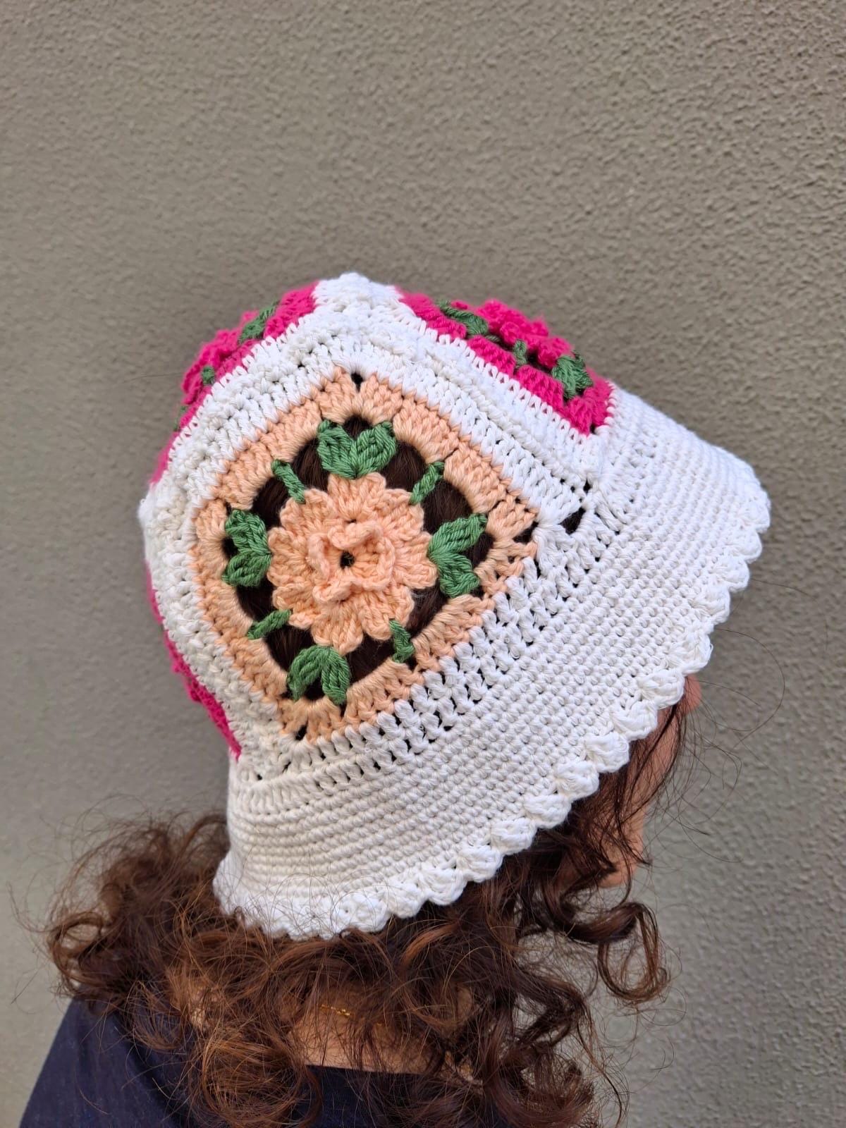 Floral Crochet Bucket Hat: Colorful Cotton Knit Summer Hat 