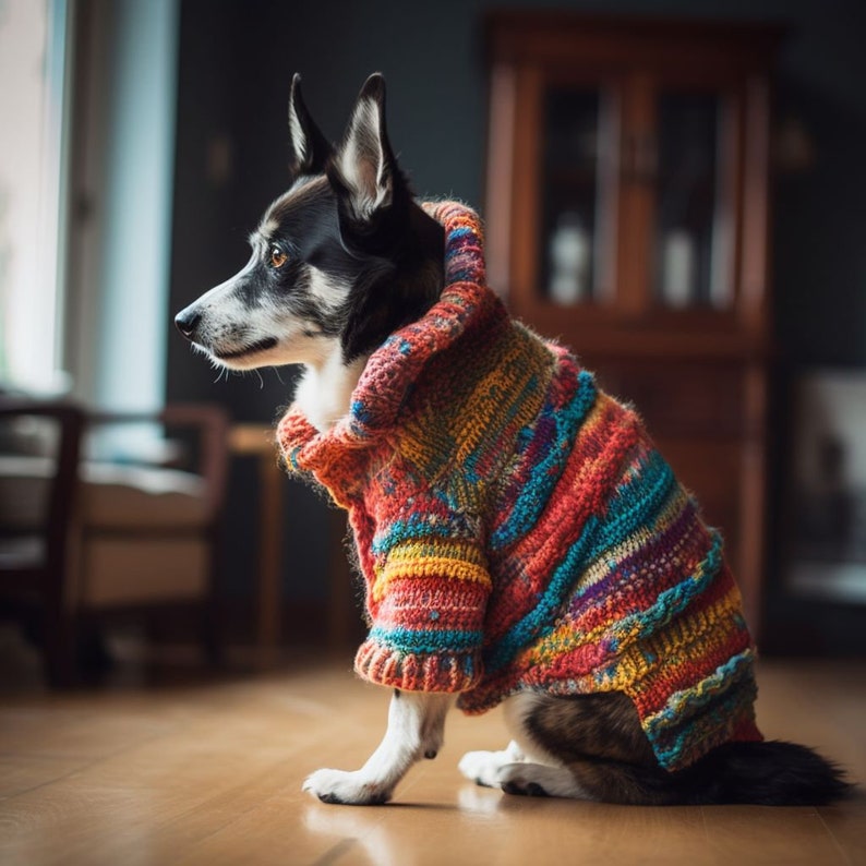 Colorful Dog Cardigan, Dog Clothing, Pet Clothes, Handmade Pet Clothing, Pet Accessories, Pet Afghan Style Cardigan image 3