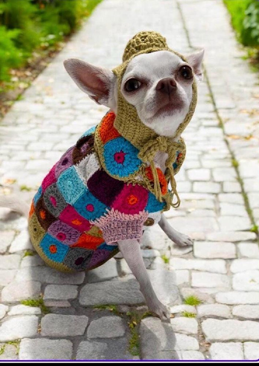 Colorful Patchwork Dog Sweater, Crochet Pet Outfit, Colorful