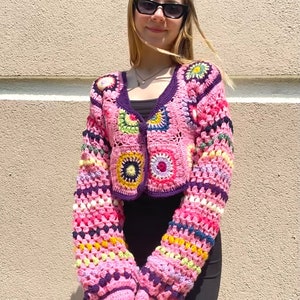 Pink Cardigan Boho Jacket Chunky Pink Cardigan Cozy Pink Cardigan Crochet Cardigan Knitted Cozy Cardigan Gift For Her image 1