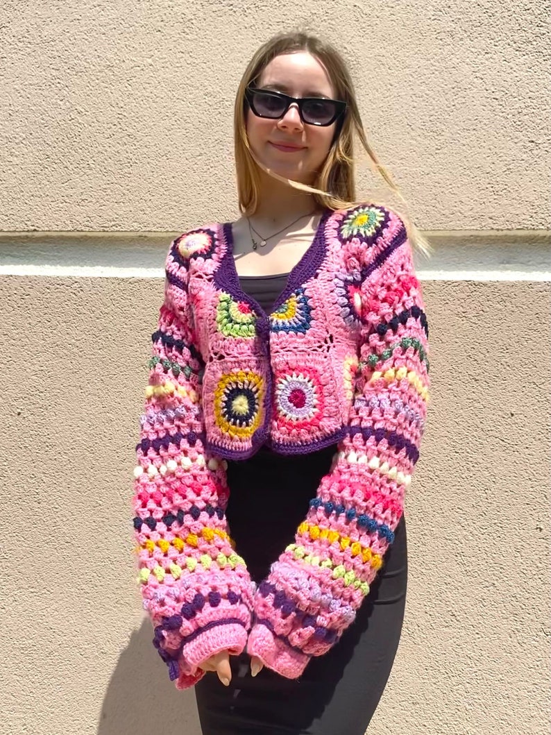 Pink Cardigan Boho Jacket Chunky Pink Cardigan Cozy Pink Cardigan Crochet Cardigan Knitted Cozy Cardigan Gift For Her image 1