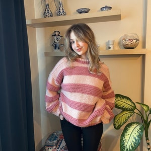 Striped Cardigan, Crochet Sweater, Handmade Sweater, Pink Cardigan, Knitted Sweater, Best Gift, Handmade Cardigan