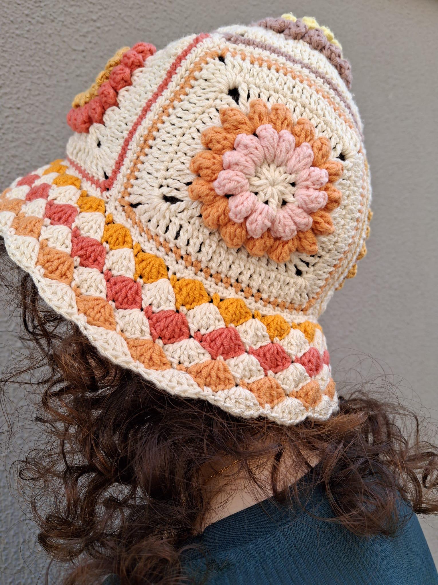 Floral Crochet Bucket Hat: Cotton Knitted Summer Hat - Etsy