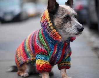 Colorful Dog Cardigan, Dog Clothing, Pet Clothes, Handmade Pet Clothing, Pet Accessories, Pet Afghan Style Cardigan