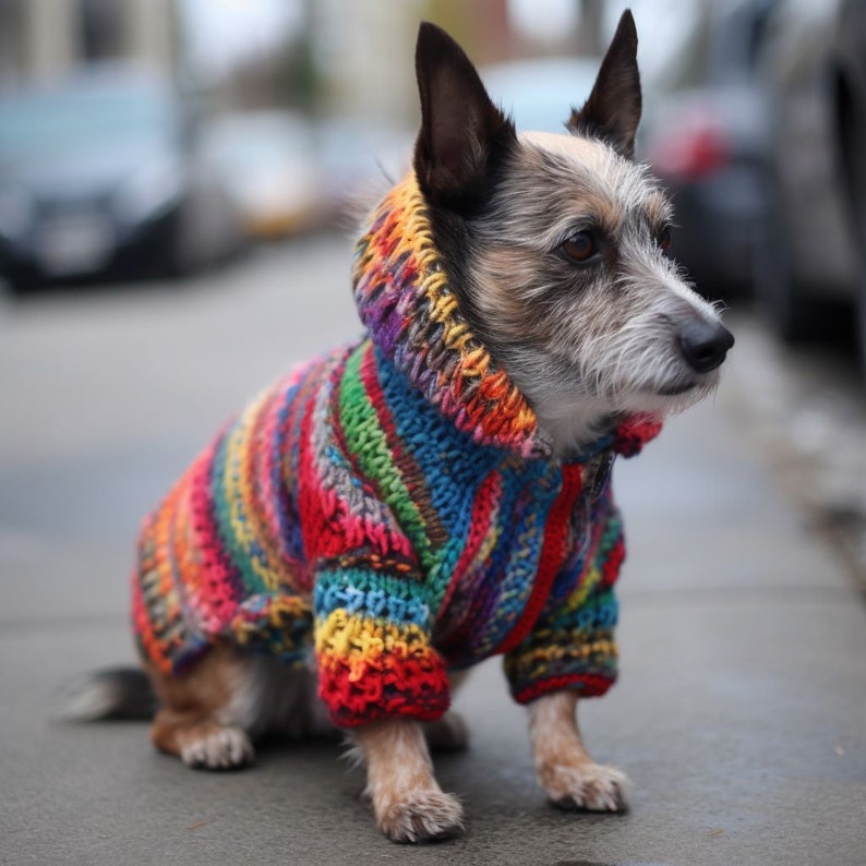 Colorful Dog Cardigan, Dog Clothing, Pet Clothes, Handmade Pet Clothing, Pet Accessories, Pet Afghan Style Cardigan image 1