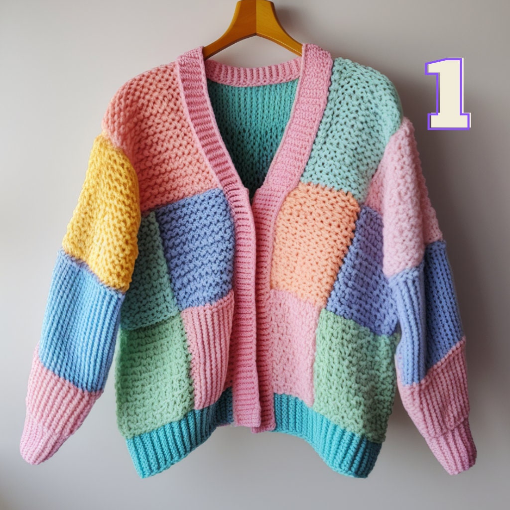 Patchwork Pastel Cardigan, Granny Square Cardigan, Crochet
