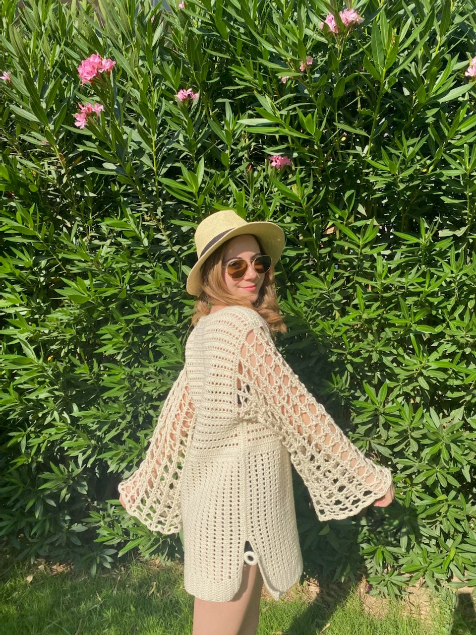 Handknit Beige Crochet Mini Dress: Boho Beach Cover-up - Etsy