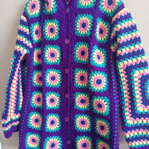 Handcrafted Crochet Cardigan, Granny Square Cardigan, Multicolor Women's Sweater, Bohemian Style, Unique Gift, Crochet Cardigan image 7