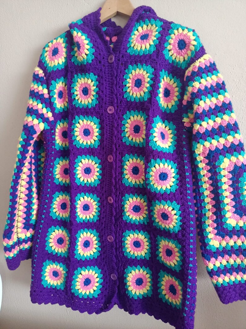 Handcrafted Crochet Cardigan, Granny Square Cardigan, Multicolor Women's Sweater, Bohemian Style, Unique Gift, Crochet Cardigan image 7