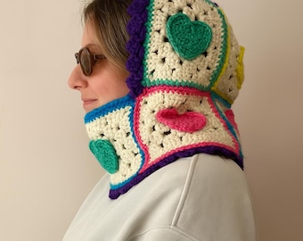 Handmade Crochet Balaclava: Knit Winter Mask with Hearts