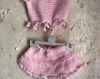 Ensemble en tricot rose fait main pour fille, tenue en tricot pour tout-petit, ensemble pour bébé au crochet, cadeau pour bébé fille, vêtement fait main pour bébé, 1er anniversaire