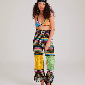 Crochet Pants | Rainbow Pants | Colorful Knitted Trousers | Knitted Leggings | Retro Crochet Pants | Harry Styles Trousers