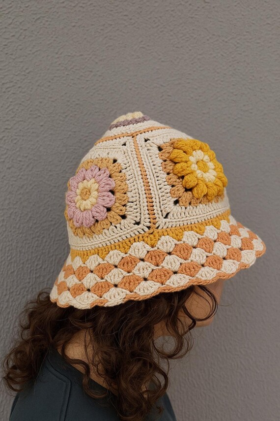 Floral Crochet Bucket Hat: Cotton Knitted Summer Hat - Etsy display picture 1