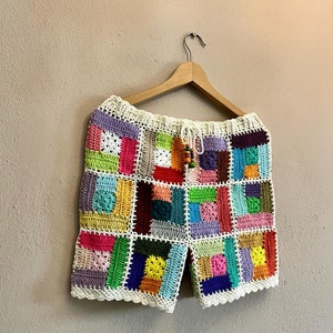 Crochet Men Shorts, Handmade Short, Granny Square Short, Patchwork Short, Knitted Short, Handknit Short, Knit Men Short image 2